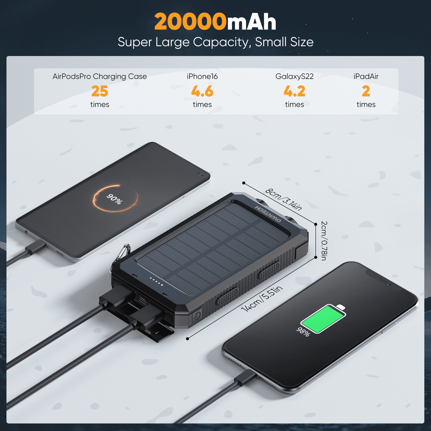 Ultimate 20000mAh Solar Power Bank: Dual USB Charging, LED Flashlight & Compass for Adventurers
