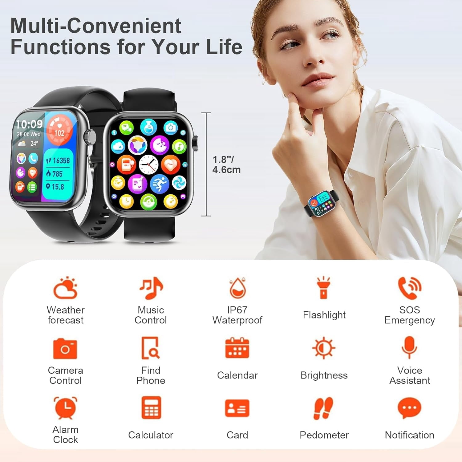 Revolutionary Smart Watch for Calls, Music & Fitness - Bluetooth Connectivity for iOS & Android - Unisex Black Design