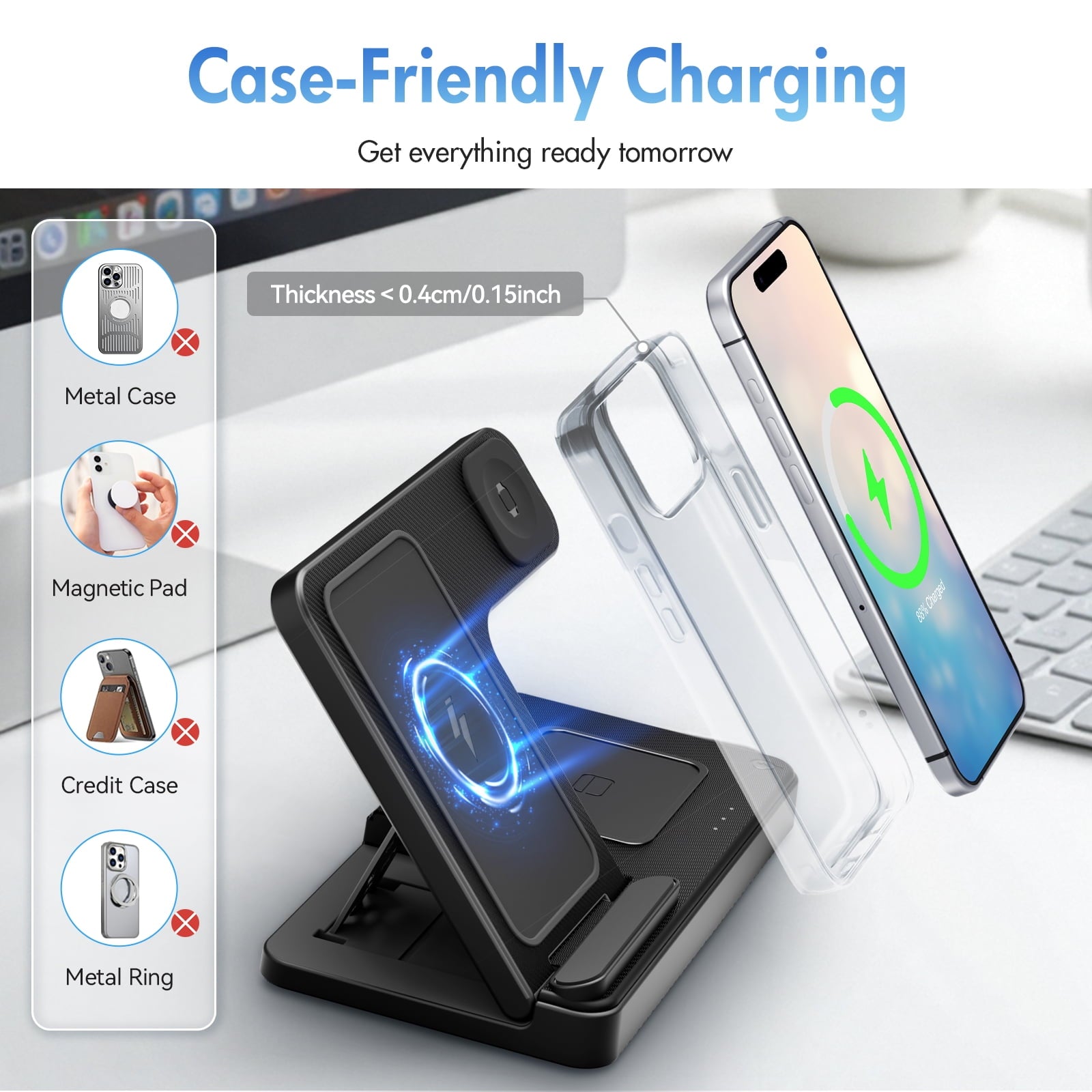 15W 3-in-1 Wireless Charging Station for iPhone, Apple Watch, and AirPods - Fast, Convenient, and Sleek Design!